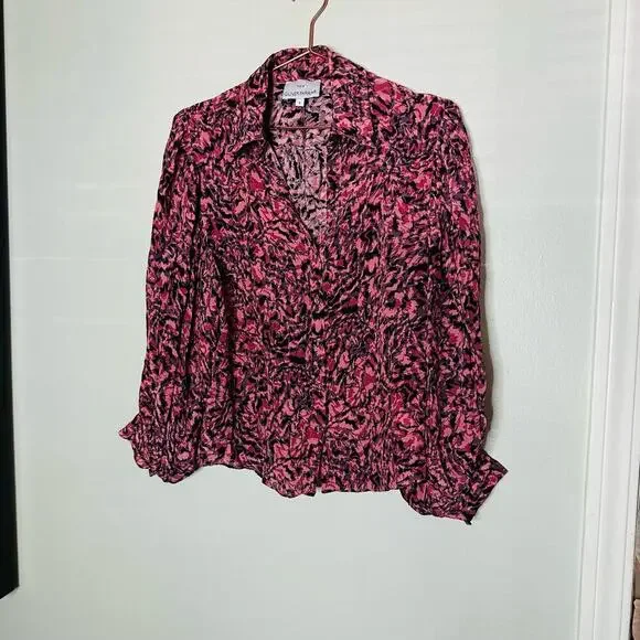 Gilner Farrar Black Hot Pink Button Front Collared Buttons Shirt Size Small - Picture 3 of 9